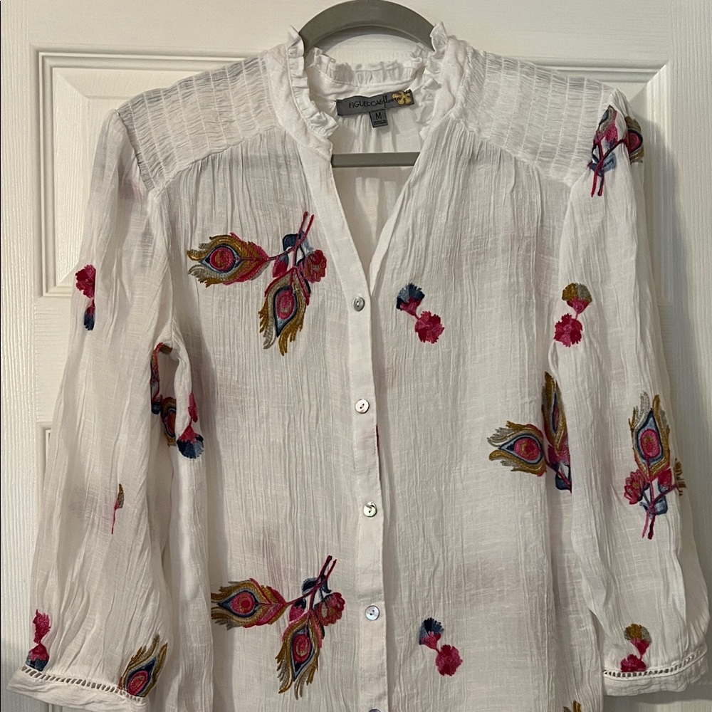 FIGUEROA & flower Gauzy White Embroidered Blouse